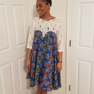 African print poly & lace dress